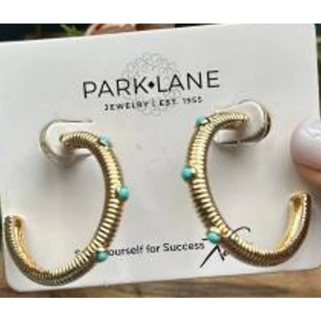 Park Lane Rae Gold Hoop Earrings With Turquoise Accents Nwt 1893 28$